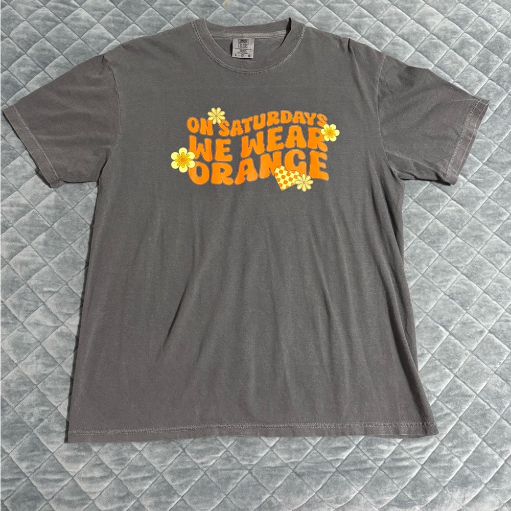 Gray Graphic T-Shirt with Orange Print